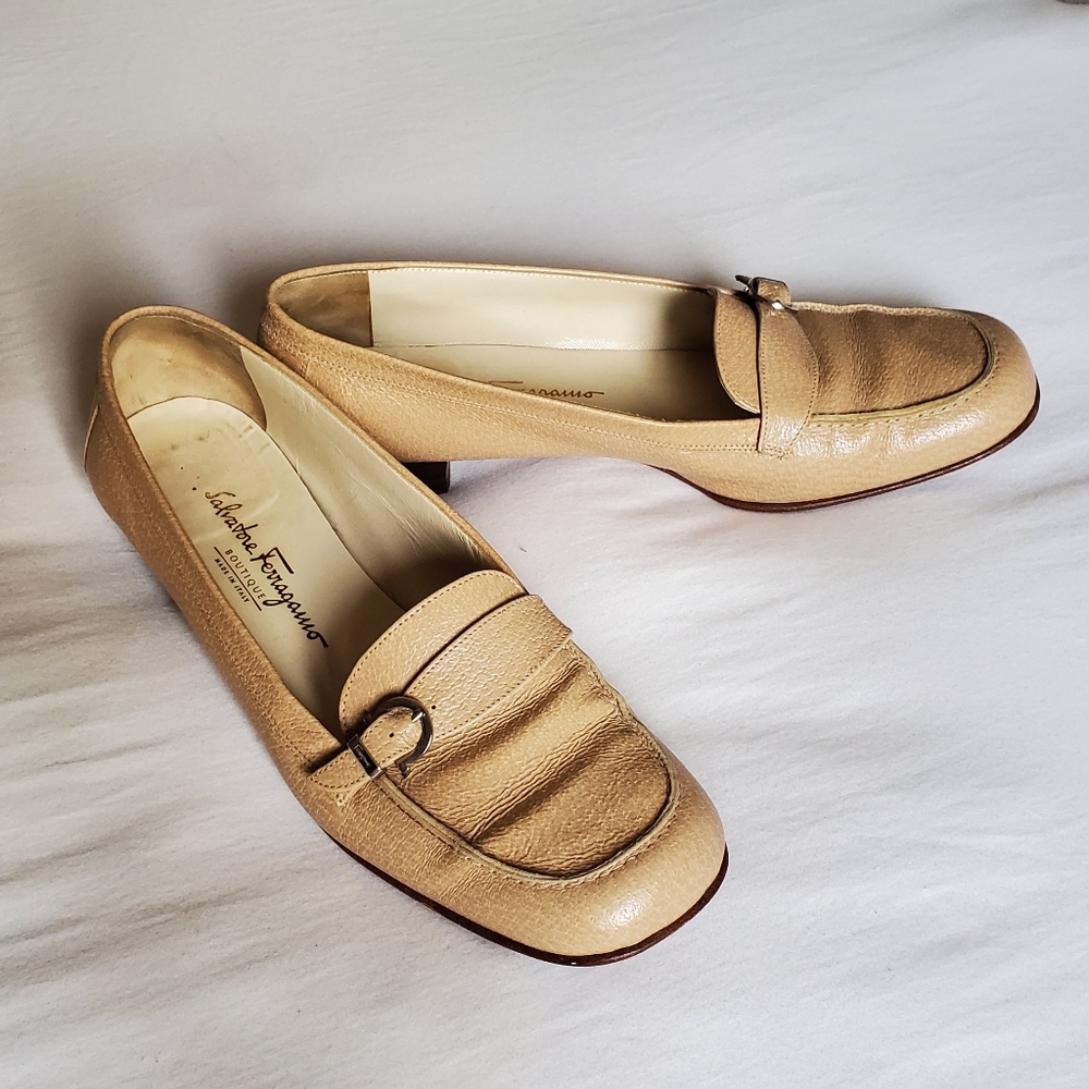 Salvatore Ferragamo Square Toe Buckle Loafers 8.5